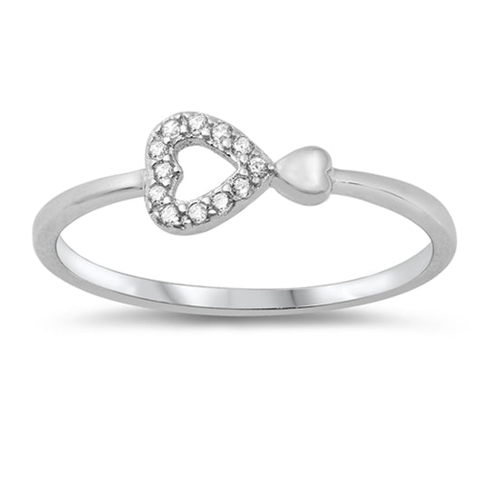 White CZ Double Promise Heart Cutout Unique Ring New .925 Sterling Silver Band Sizes 4-10
