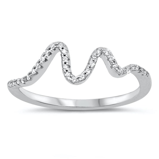 White CZ Wholesale Studded Wave Mountain Ring New .925 Sterling Silver Band Sizes 4-10