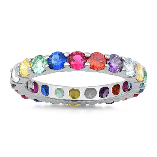 Beautiful Studded Rainbow Ring New .925 Sterling Silver Band Sizes 5-10