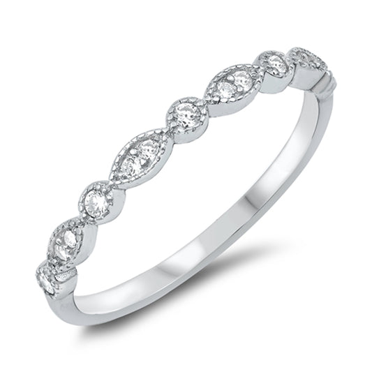 White CZ Cute Studded Repeating Marquise Round Ring New .925 Sterling Silver Band Sizes 5-10