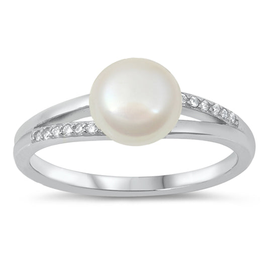 White CZ Freshwater Pearl Ring New .925 Sterling Silver Band Sizes 5-10