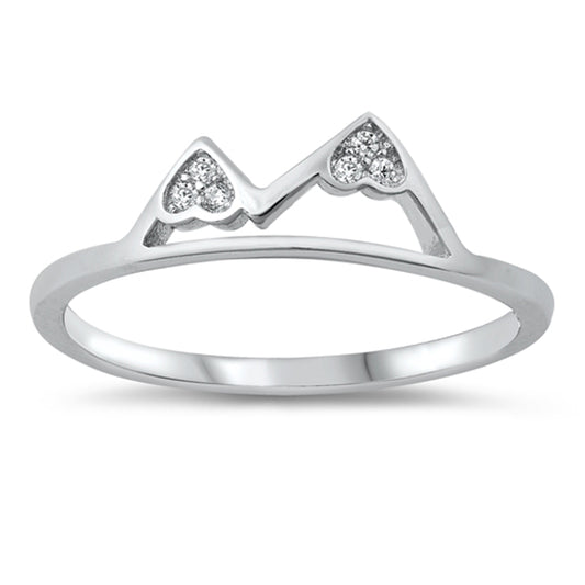White Heart CZ Polished Mountain Ring New .925 Sterling Silver Band Sizes 4-10