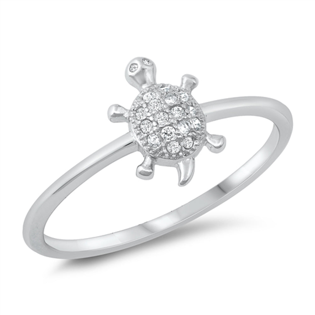 Cute Turtle Ring Clear CZ Fashion New .925 Solid Sterling Silver Band Sizes 4-10