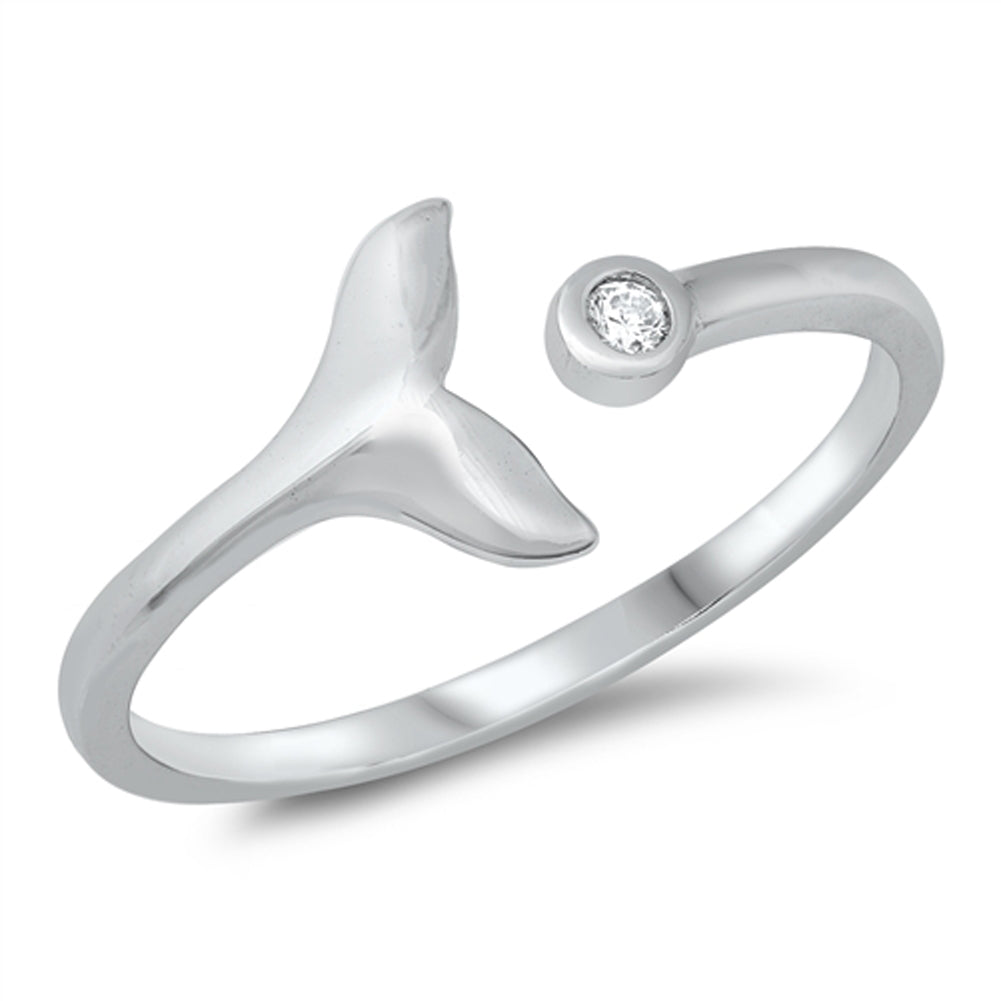White CZ Whale Tail Animal Ring New .925 Sterling Silver Band Sizes 4-10