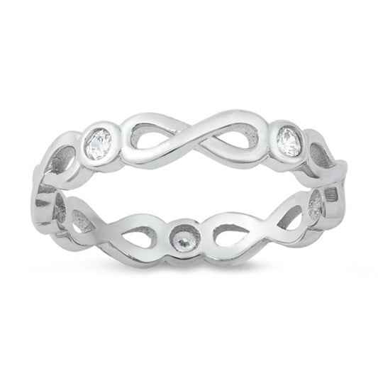 White CZ Classic Infinity Twist Ring New .925 Sterling Silver Band Sizes 4-10