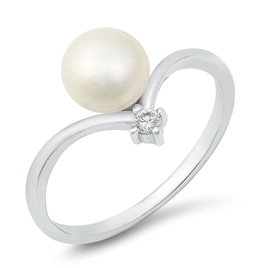 White CZ Freshwater Pearl Promise Ring New .925 Sterling Silver Band Sizes 5-10