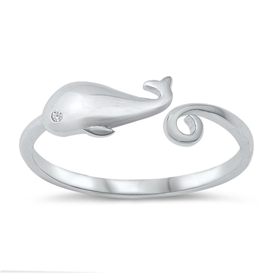 Clear CZ Cute Tiny Whale Swirl Ring New .925 Sterling Silver Band Sizes 4-10