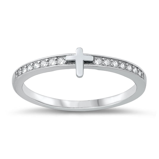 White CZ Thin Cross Ring New .925 Sterling Silver Band Sizes 4-10