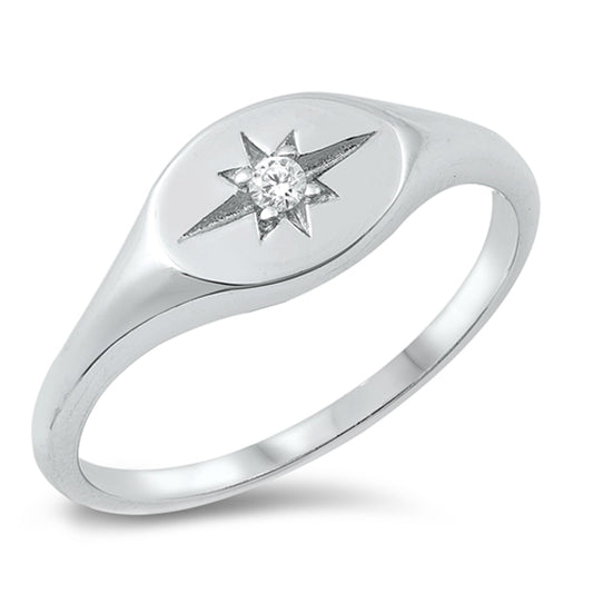 White CZ Polished Northern Star Ring New .925 Sterling Silver Band Sizes 5-10