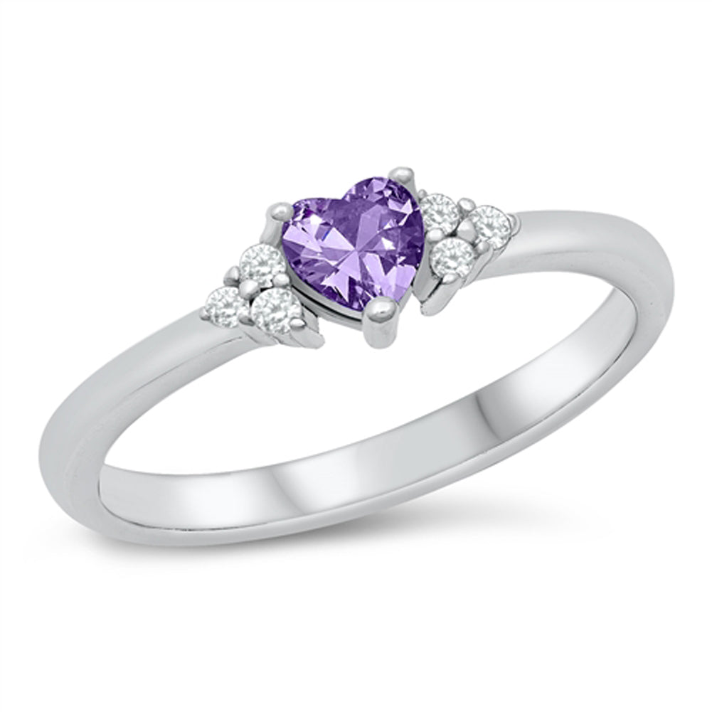 Amethyst CZ Traditional Promise Ring New .925 Sterling Silver Band Sizes 4-10