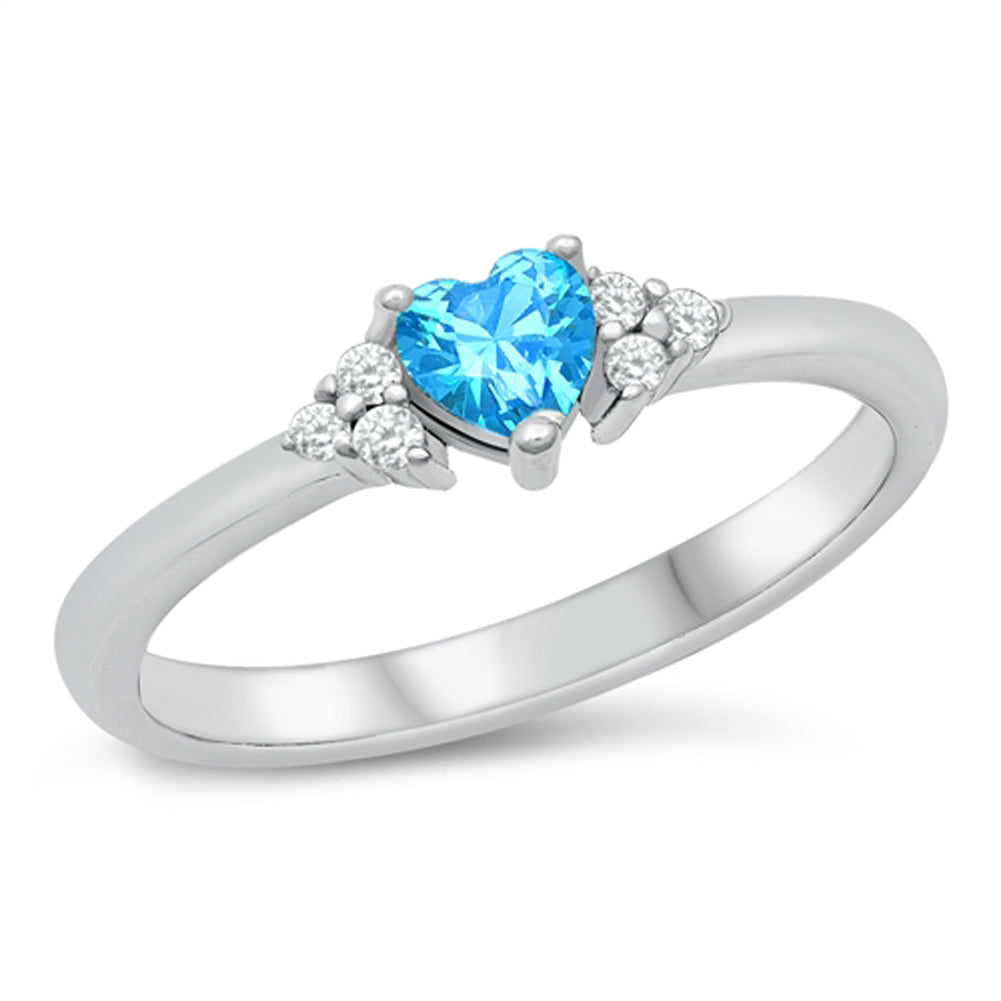 Blue Topaz CZ Classic Elegant Heart Ring .925 Sterling Silver Band Sizes 4-10
