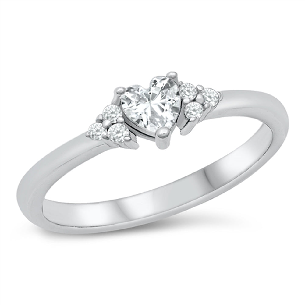 White CZ Elegant Love Promise Heart Ring .925 Sterling Silver Band Sizes 4-10