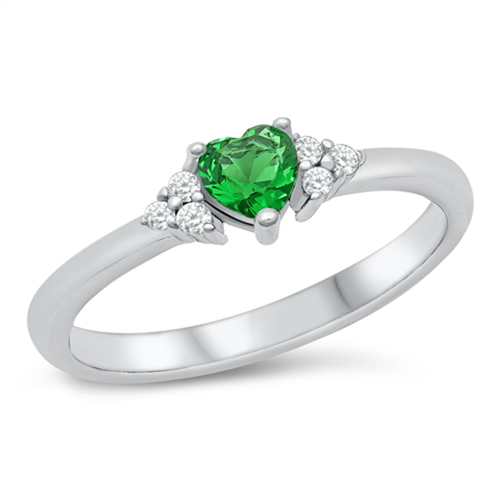Emerald CZ Love Heart Promise Ring New .925 Sterling Silver Band Sizes 4-10