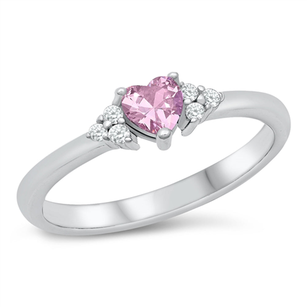 Pink CZ Classic Promise Heart Love Ring New .925 Sterling Silver Band Sizes 4-10