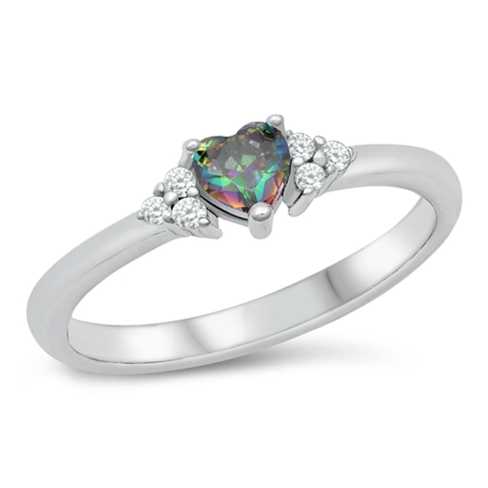 Classic Promise Love Rainbow Topaz CZ Ring .925 Sterling Silver Band Sizes 4-10