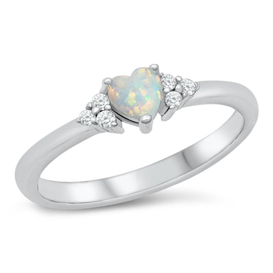 White Lab Opal Elegant Heart Love Promise .925 Sterling Silver Band Sizes 4-10