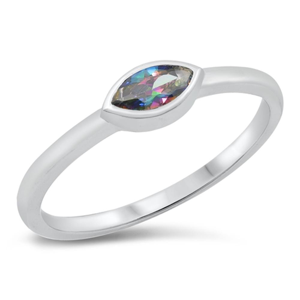 Simple Promise Rainbow Topaz Marquise Ring .925 Sterling Silver Band Sizes 4-10