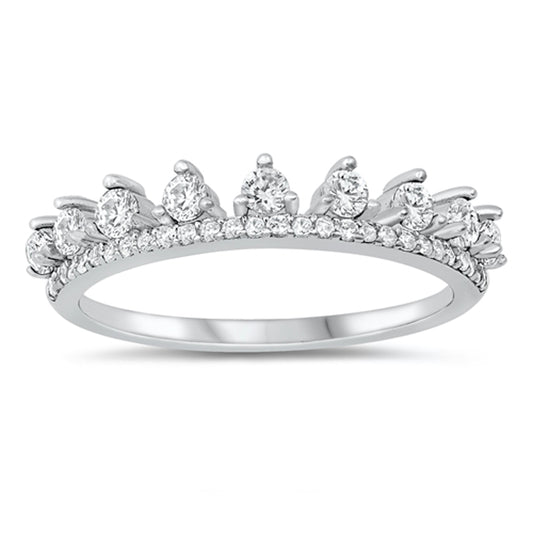 White CZ Classic Queen Crown Ring New .925 Sterling Silver Band Sizes 4-10