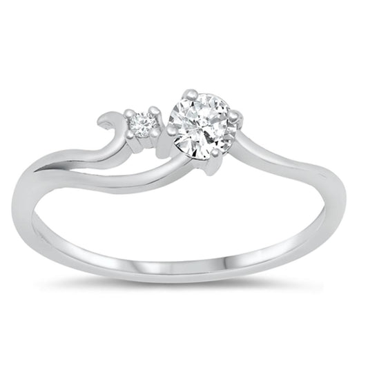 Wave Design White CZ Cute Promise Ring New .925 Sterling Silver Band Sizes 4-10