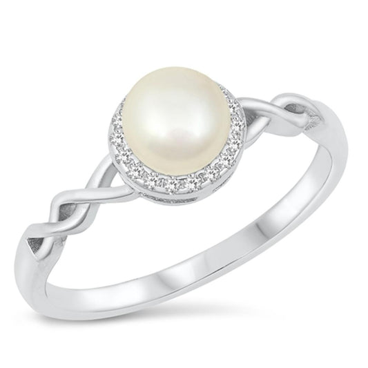 White CZ Freshwater Pearl Twisted Rope Ring .925 Sterling Silver Band Sizes 4-10