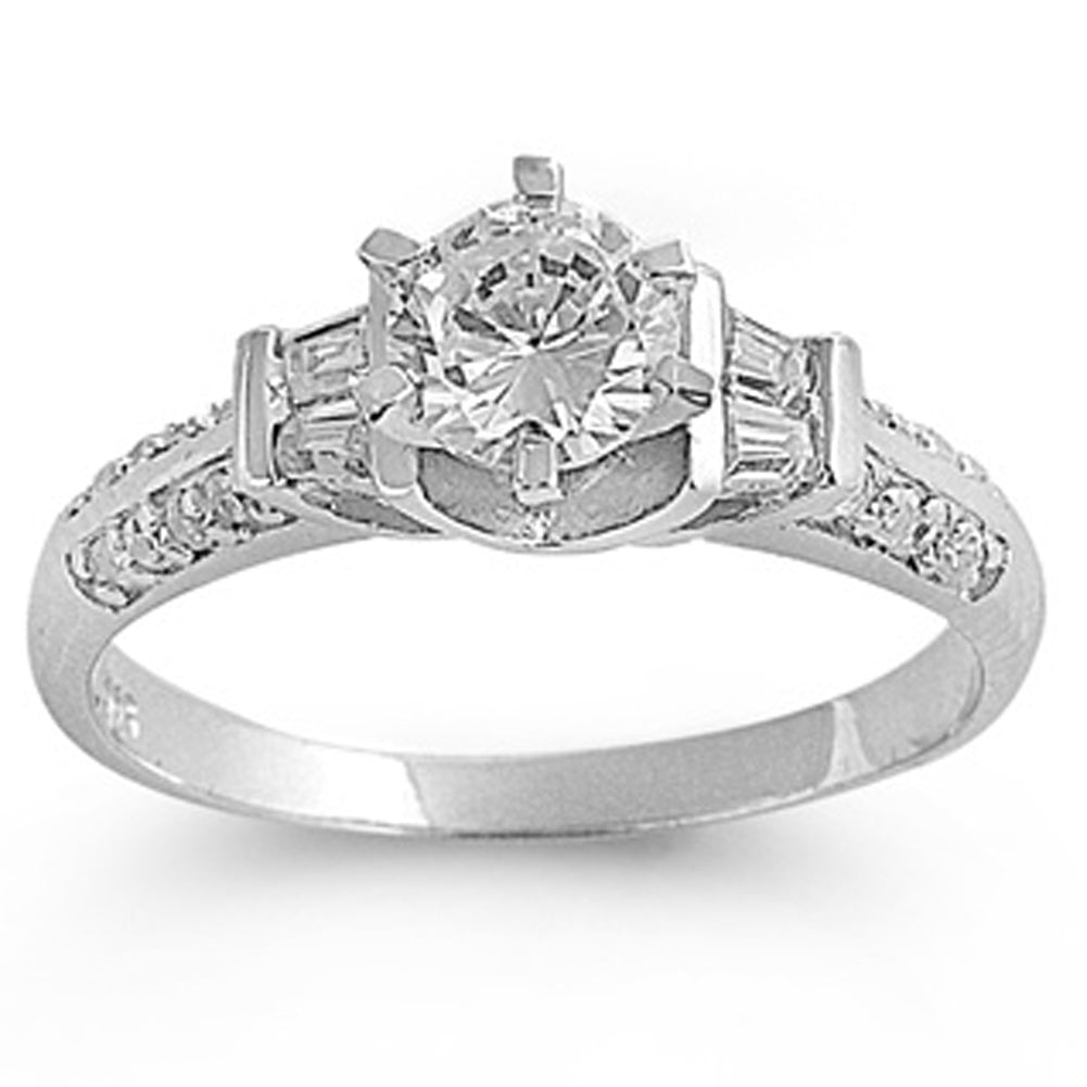 Clear CZ Polished Retro Unique Ring New .925 Sterling Silver Band Sizes 4-11