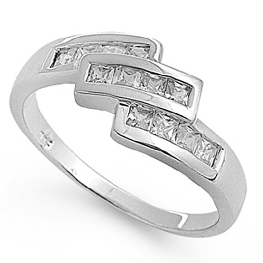 White CZ Polished Abstract Ring New .925 Sterling Silver Thumb Band Sizes 5-9