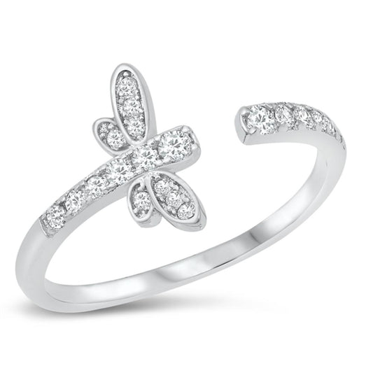 White CZ Open Fashion Dragonfly Ring New .925 Sterling Silver Band Sizes 3-10