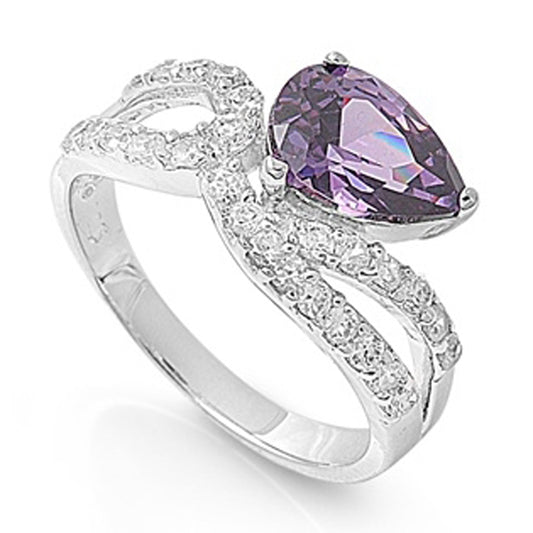 Amethyst CZ Pear Teardrop Infinity Knot Ring 925 Sterling Silver Band Sizes 5-9