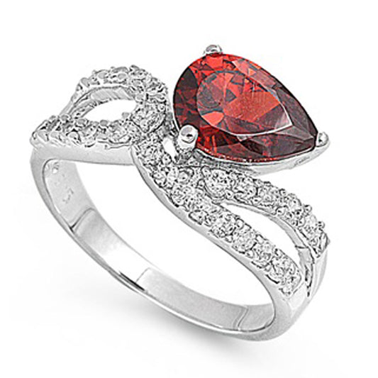 Garnet CZ Teardrop Solitaire Wedding Ring .925 Sterling Silver Band Sizes 5-9