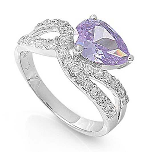 Lavender CZ Pear Facet Cocktail Ring New .925 Sterling Silver Band Sizes 5-9
