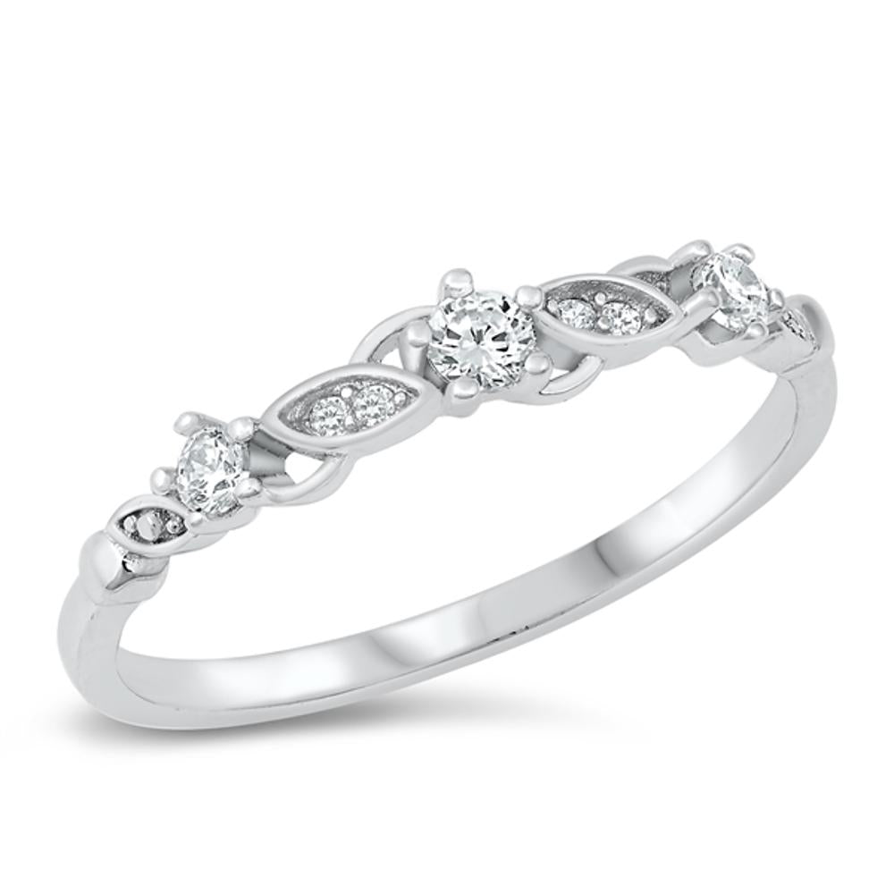 Clear CZ Polished Stackable Fashion Ring .925 Sterling Silver Band Sizes 3-10