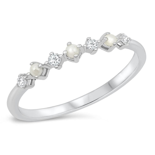 White CZ Freshwater Pearl Classic Ring New .925 Sterling Silver Band Sizes 4-10