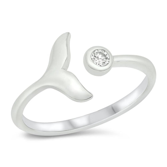 White CZ Unique Open Whale Tail Ring New .925 Sterling Silver Band Sizes 4-10
