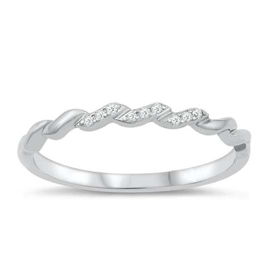 White CZ Polished Twisted Stacking Ring New .925 Sterling Silver Band Sizes 4-10