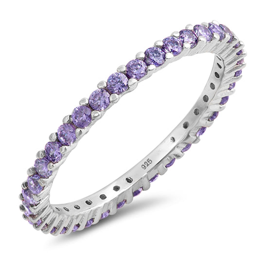 Amethyst CZ Eternity Stackable Knuckle Ring .925 Sterling Silver Band Sizes 4-12