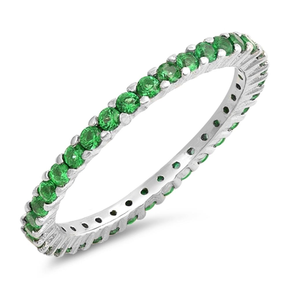 Emerald CZ Stackable Thin Eternity Ring New .925 Sterling Silver Band Sizes 5-12