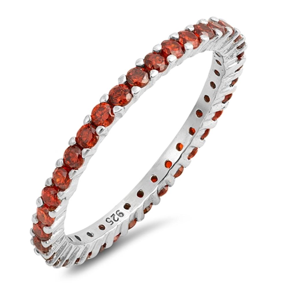 Eternity Stackable Garnet CZ Ring New .925 Sterling Silver Band Sizes 4-12