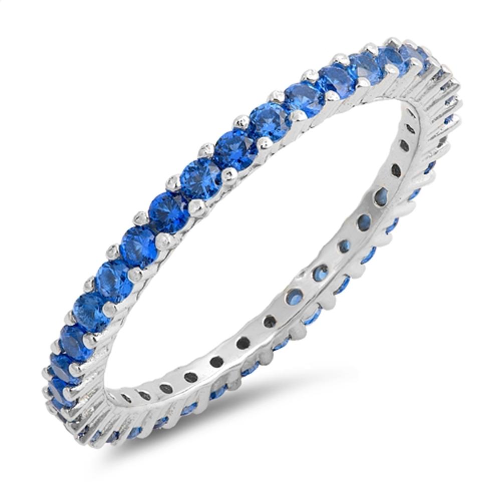 Eternity Blue Sapphire CZ Cute Ring New .925 Sterling Silver Band Sizes 4-10