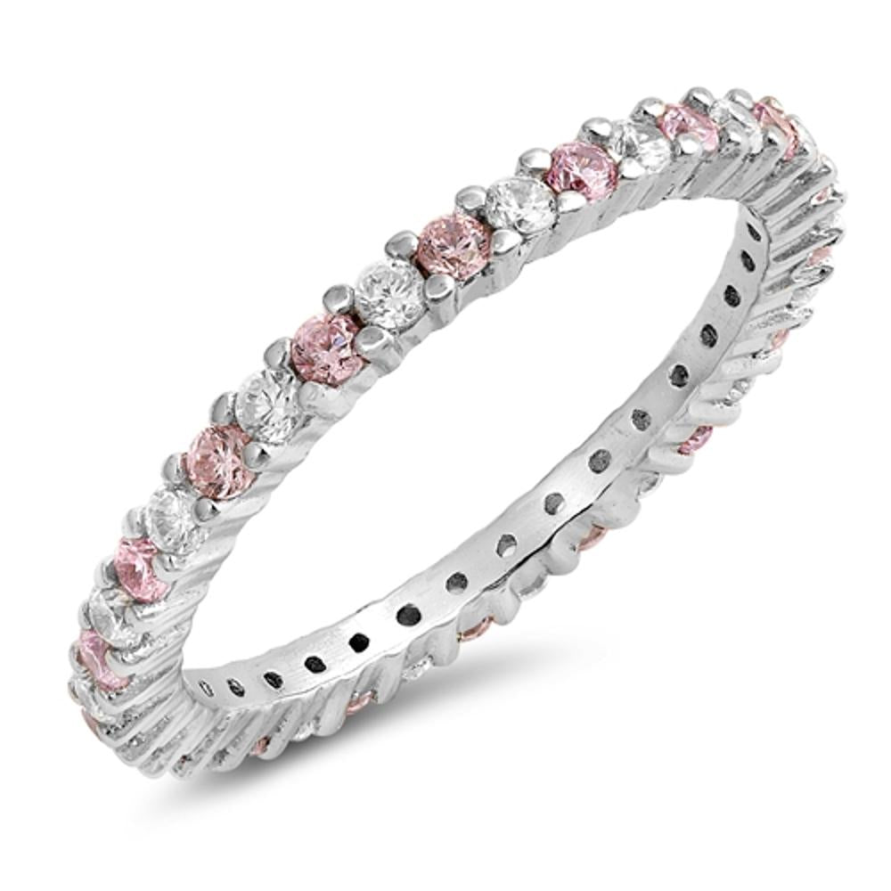 Pink CZ Cute Simple Stacking Ring New .925 Sterling Silver Thumb Band Sizes 4-10