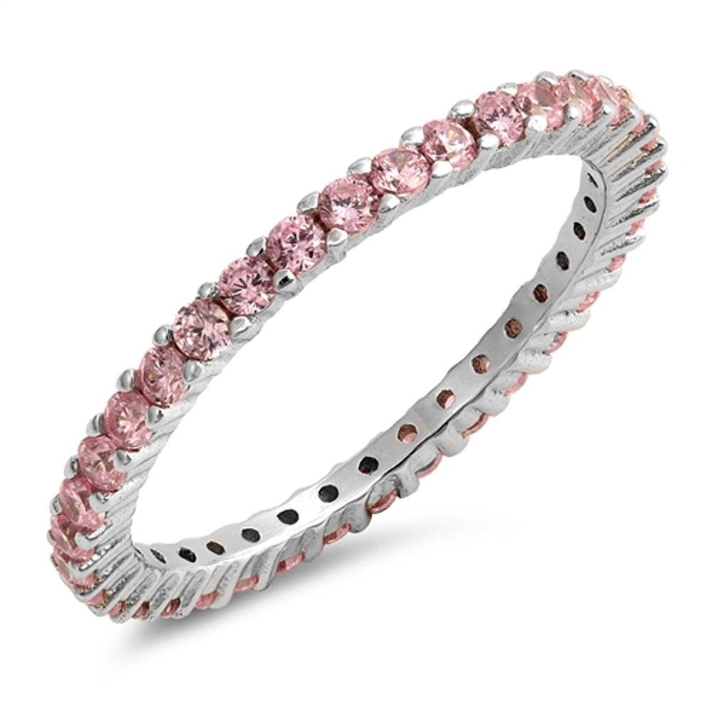 Pink CZ Cute Stackable Promise Ring .925 Sterling Silver Thumb Band Sizes 4-10