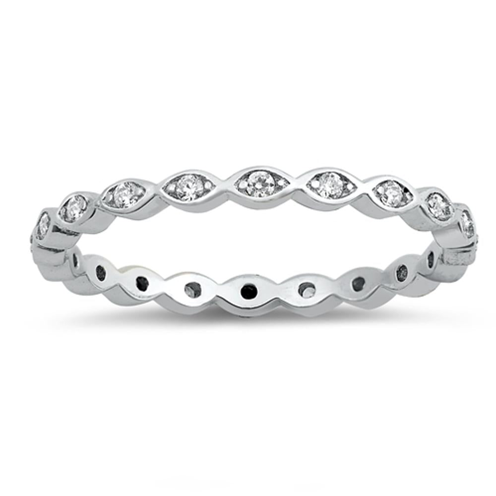 Sterling Silver Eternity Band Clear CZ Thin 2mm Ring Stackable Sizes 4-12