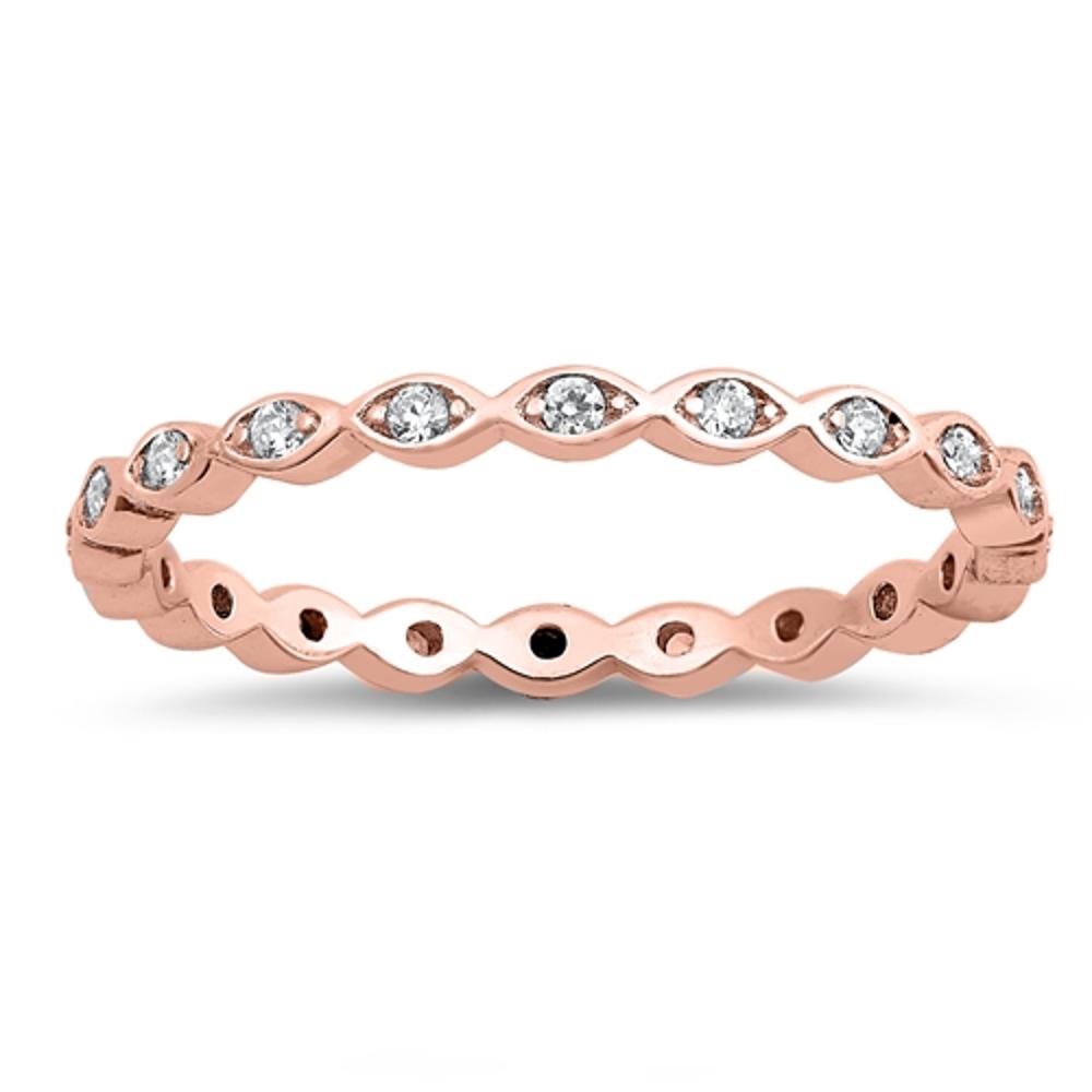 Sterling Silver Rose Gold Tone Eternity Clear CZ Ring 925 Band 2mm Sizes 4-12