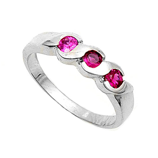 Ruby CZ Simple Twist Polished Ring New .925 Sterling Silver Band Sizes 1-4