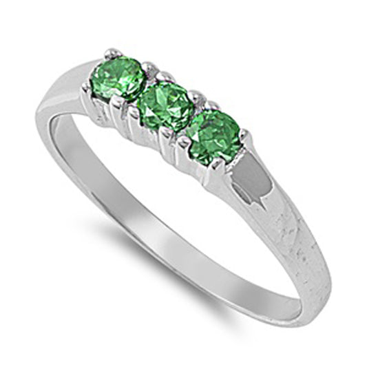 Emerald CZ Classic Studded Promise Ring New .925 Sterling Silver Band Sizes 1-5