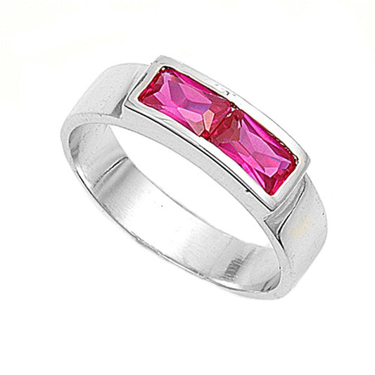 Ruby CZ Rectangle Double Baby Cute Ring New .925 Sterling Silver Band Sizes 1-4