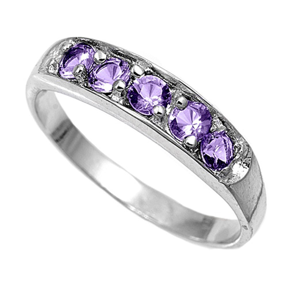 Amethyst CZ Cute Classic Studded Ring New .925 Sterling Silver Band Sizes 1-6