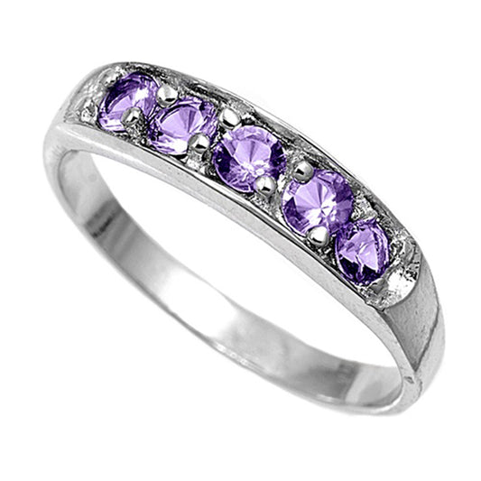 Amethyst CZ Cute Classic Studded Ring New .925 Sterling Silver Band Sizes 1-6