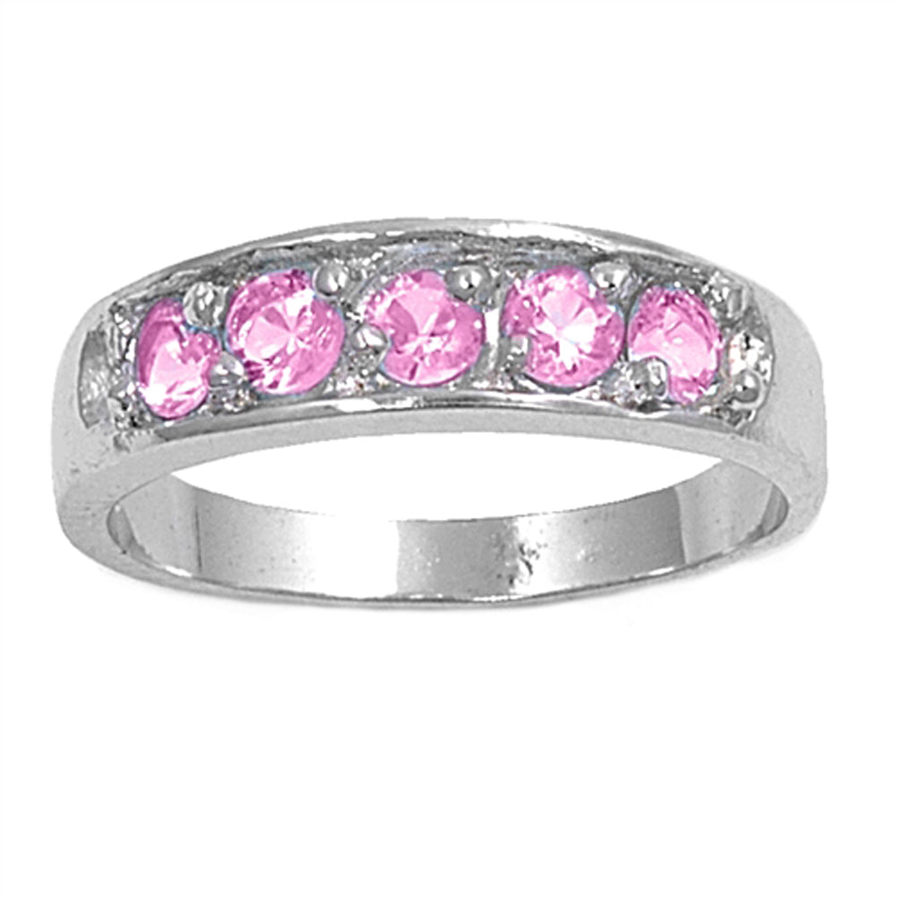 Pink CZ Cute Ring Studded Halo New .925 Sterling Silver Band Sizes 1-6