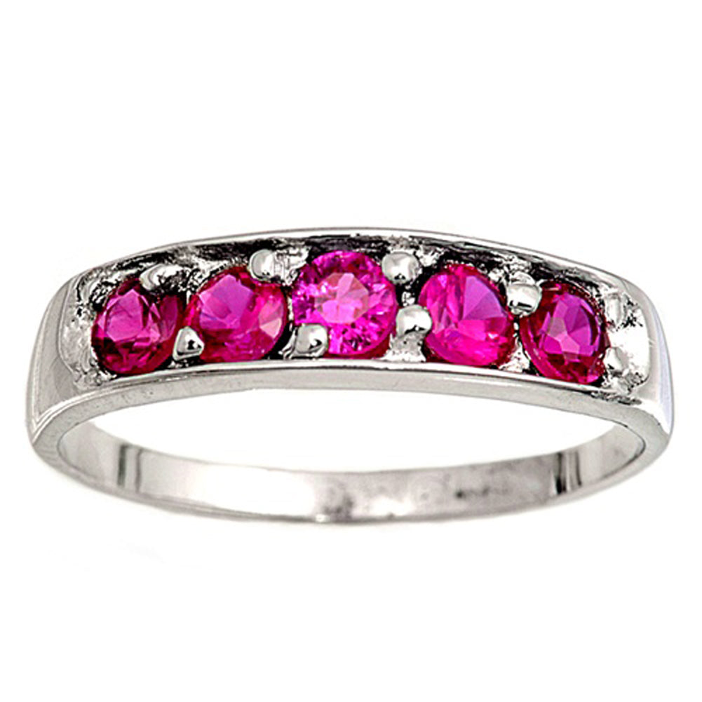 Ruby CZ Simple Studded Ring New .925 Sterling Silver Band Sizes 1-6