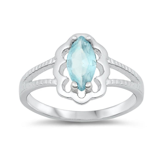 Aquamarine CZ Marquise Solitaire Ring New .925 Sterling Silver Band Sizes 2-6
